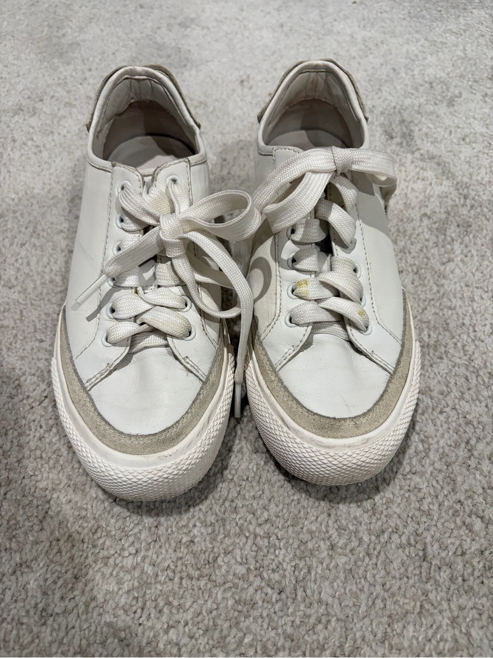 Rag & Bone Women’s White Low-Top Leather Sneakers w/Suede Trim, Size 7 US /37 EU